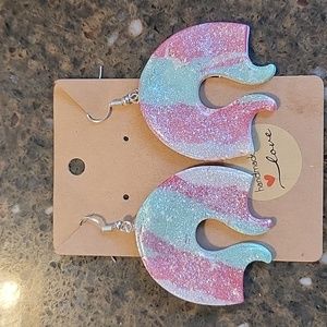 Earrings, polymer clay, resin coated